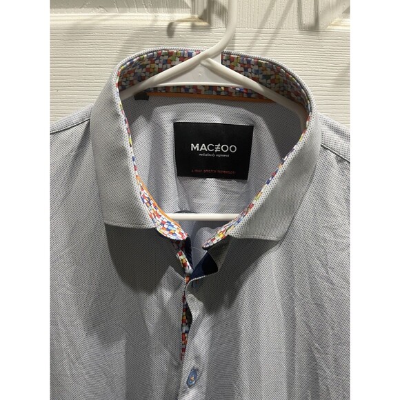 Maceoo Shirt Men’s XL Button Up Blue 4 Way Stretch Technology Short Sleeve - Picture 2 of 4